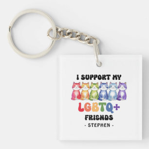 Ik steun mijn LGBTQ-vrienden - Rainbow Cat Pride Sleutelhanger