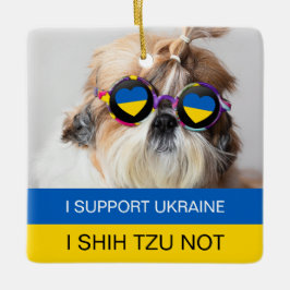 Ik steun Oekraïne I Shih Tzu Not Heart vlag Keramisch Ornament