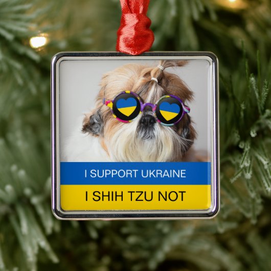 Ik steun Oekraïne I Shih Tzu Not Heart vlag Metalen Ornament (Boom)