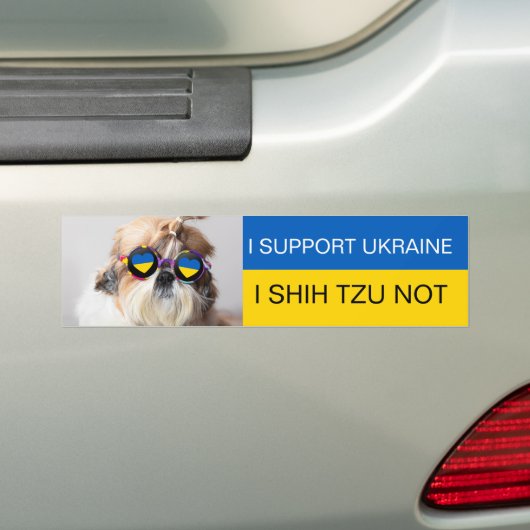 Ik steun Oekraine Ik Shih Tzu Niet Hart vlag Bumpersticker (Op auto)