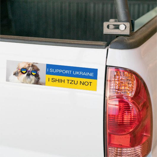 Ik steun Oekraine Ik Shih Tzu Niet Hart vlag Bumpersticker (Op Truck)