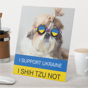 Ik steun Oekraine Ik Shih Tzu Niet Hart vlag Reclamebord Met Voetstuk