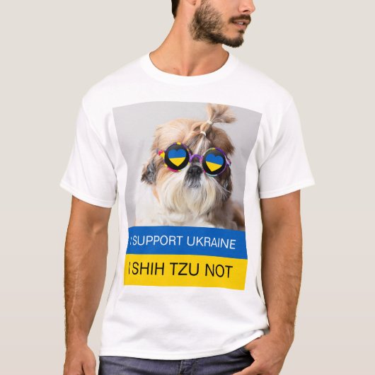 Ik steun Oekraïne Ik Shih Tzu Niet Hart vlag T-shirt (Voorkant)