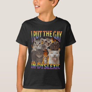 Ik stop de homo in dyslectische grappige kat meme t-shirt