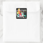 Ik stop voor Mah Jong Scooter Vierkante Sticker (Tas)