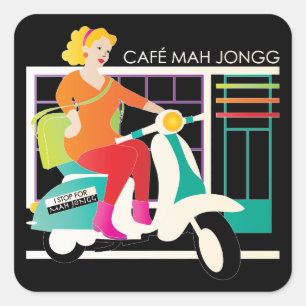 Ik stop voor Mah Jong Scooter Vierkante Sticker