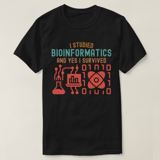 Ik studeerde bio-informatica en ja ik overleefde t-shirt (Design voorkant)
