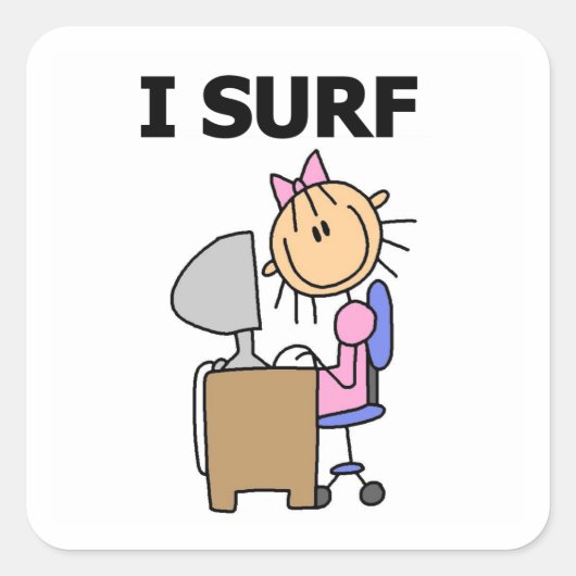 Ik Surf op het Web Vierkante Sticker (Voorkant)