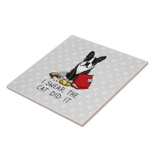 Ik Swear, de kat deed het Boston Terrier (zwart) Tegeltje