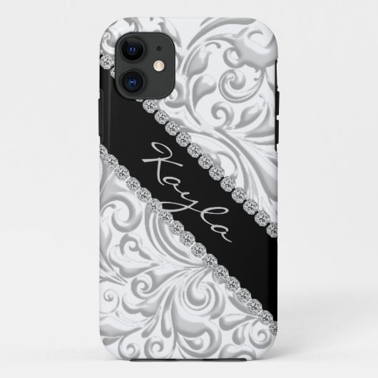 Ik telefoon 5 HOESJE SILVER BLACK EMBOSSED LOOK ON (Achterkant)