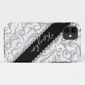 Ik telefoon 5 HOESJE SILVER BLACK EMBOSSED LOOK ON (Achterkant (horizontaal))