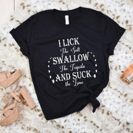 Ik trek de zoutslik in Tequila en sla het Limoen c T-shirt