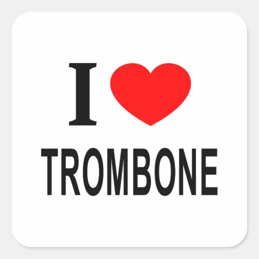 IK ❤️ TROMBONE IK HOU VAN TROMBONE IK HART TROMBON VIERKANTE STICKER (Voorkant)