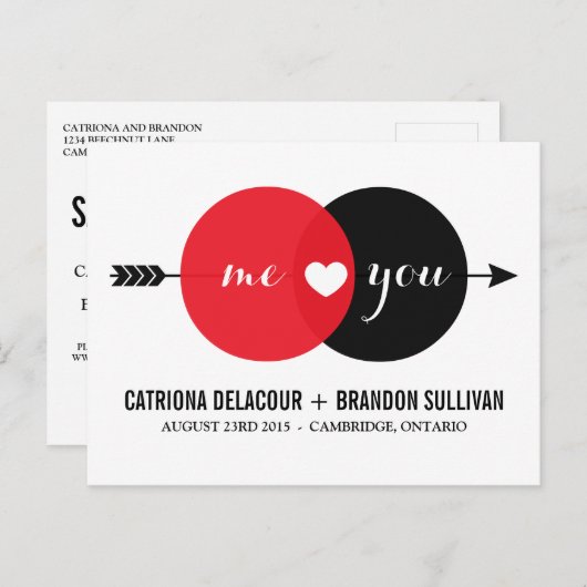 Ik & u het Hart van het Diagram van het Venn spare Aankondigingskaart (Voorkant / Achterkant)