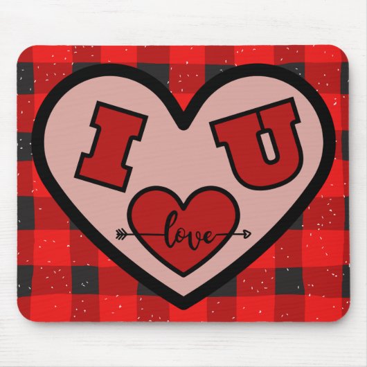 Ik ♥ U I Love You Buffalo Plaid Muismat (Voorkant)