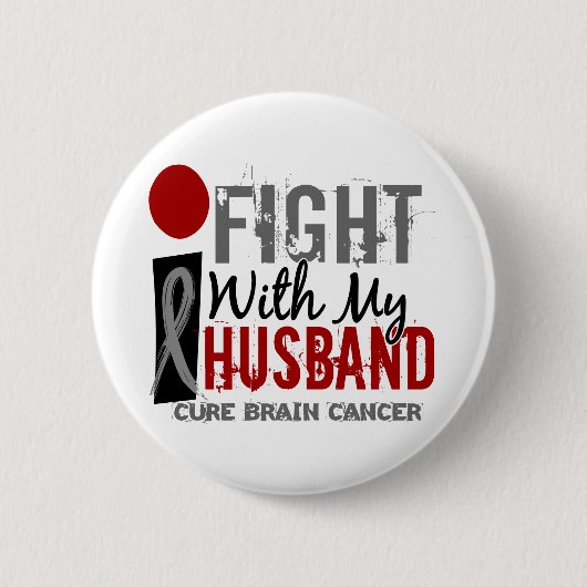 Ik vecht met mijn man-hersenkanker ronde button 5,7 cm (Voorkant)
