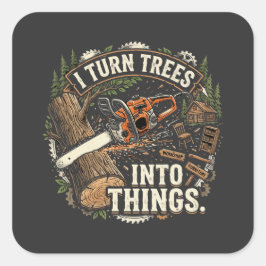Ik verander bomen in dingen Funny houtbewerker ont Vierkante Sticker