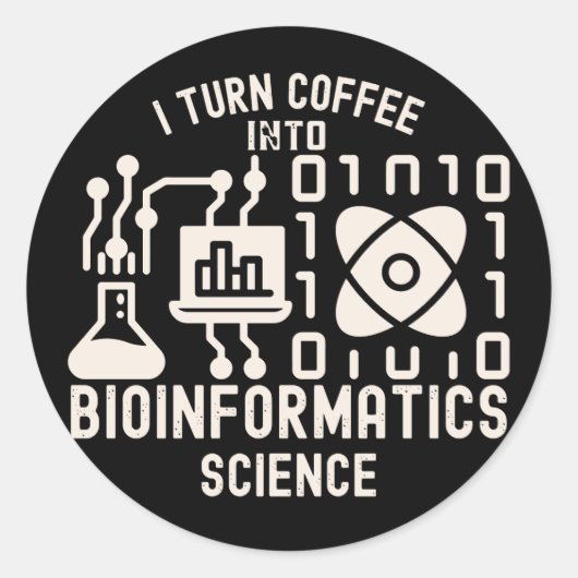Ik verander koffie in bio-informatica ronde sticker (Voorkant)