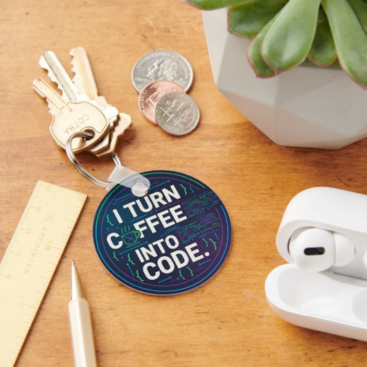 Ik verander koffie in code – Grappige Progra Sleutelhanger (Bureau)