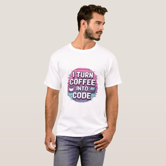 Ik verander koffie in code - Retro Pixel Art Progr T-shirt (Voorkant volledig)