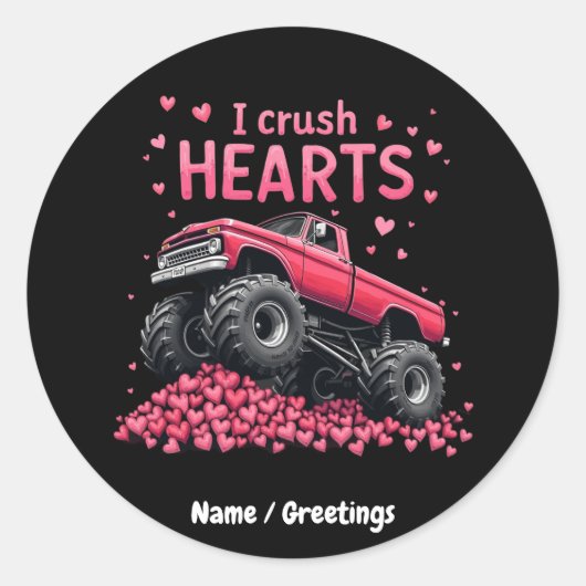 Ik verbrijzel harten Funny Monster Truck Valentijn Ronde Sticker (Voorkant)