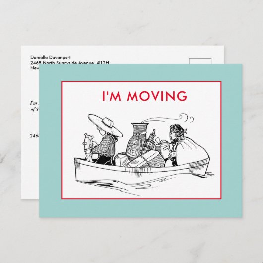 Ik verhuis  Boat Travellers Mint Blue Aankondigingskaart (Voorkant / Achterkant)