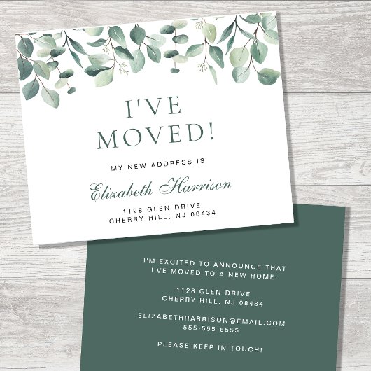 Ik verhuisde de groenery Eucalyptus Moving Announe