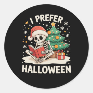 Ik verkies Halloween-skelet leesboek Kerstmis Ronde Sticker