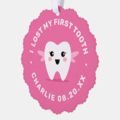 Ik verloor mijn eerste tand fee roze ornament kaart (Links)