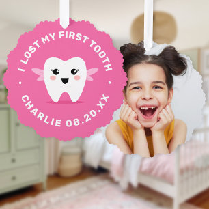 Ik verloor mijn eerste tand fee roze ornament kaart