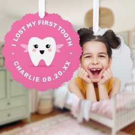 Ik verloor mijn eerste tand fee roze ornament kaart