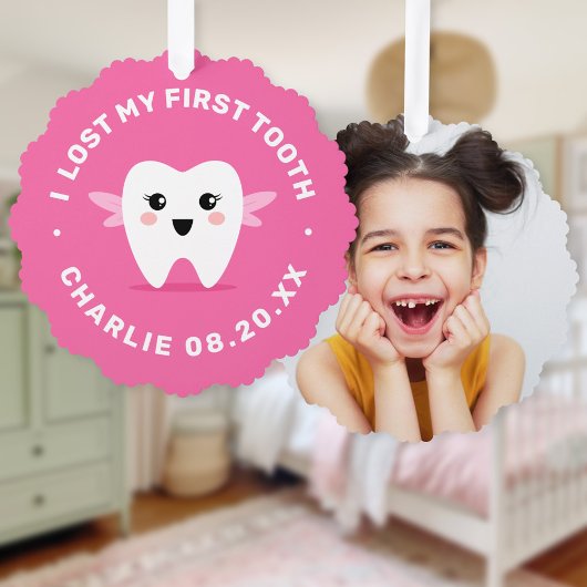Ik verloor mijn eerste tand fee roze ornament kaart