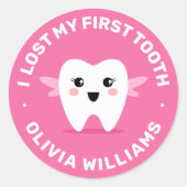 Ik verloor mijn eerste tand fee roze ronde sticker (Voorkant)