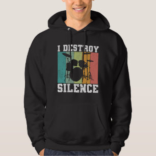 Ik vernietig stilte Bedrukte Vintage Drummer Retro Hoodie