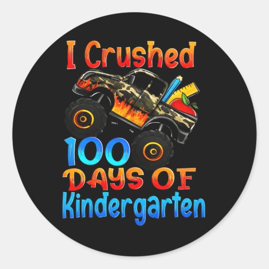 Ik verpletterde 100 dagen kleuterschool monstertru ronde sticker (Voorkant)