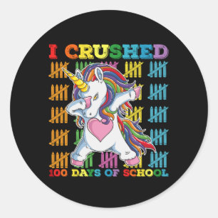 Ik verpletterde 100 dagen schooleenhoorn ronde sticker