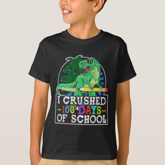 Ik verpletterde 100 dagen van schooljongens dinosa t-shirt (Voorkant)
