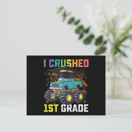 Ik verpletterde 1e klas Monster Truck Afstuderen Briefkaart (Staand voorkant)