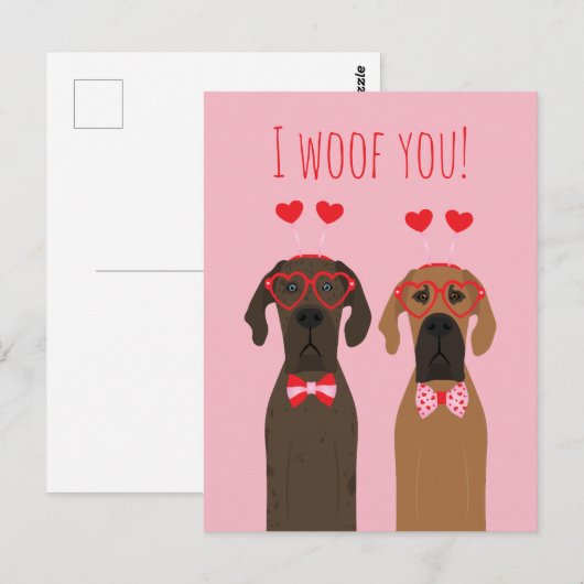 Ik verweed je Valentijnsdag Great Dane Dogs Briefkaart (Voorkant / Achterkant)