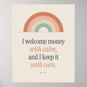 Ik verwelkom geld met kalme typografie poster