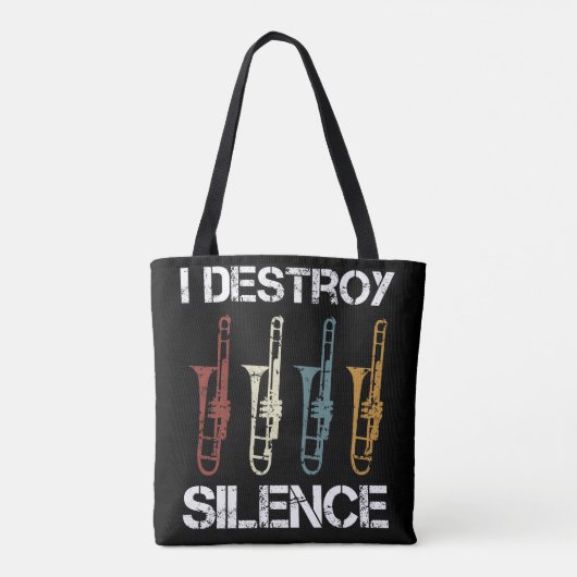 Ik verwoest de Vrede, Trombone en Trombonist Tote Bag (Achterkant)