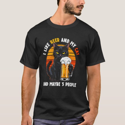 Ik vind bier & mijn kat & misschien 3 mensen grapp t-shirt (Voorkant)