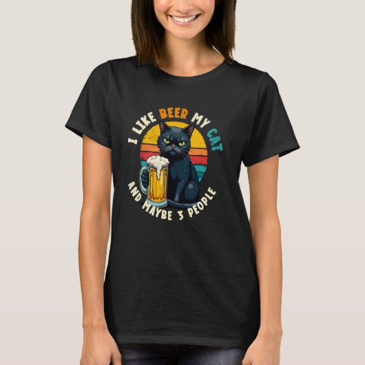 Ik vind bier & mijn kat & misschien 3 mensen grapp t-shirt (Voorkant)