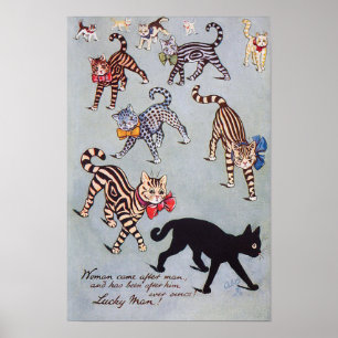 Ik vind de zwarte kat leuk, Louis Wain Poster