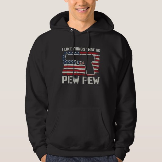 Ik vind dingen leuk die Pew Pew gaan Pistool eige Hoodie (Voorkant)