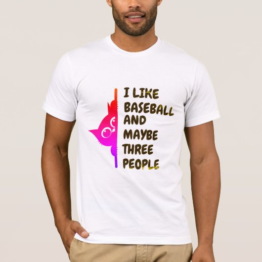 Ik vind een honkbal-glurende kat leuk t-shirt (Voorkant)