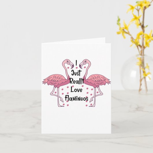 Ik vind flamingo's gewoon echt leuk, vrede liefde kaart (Gele Bloem)