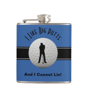 Ik vind grote putts golf citaat humor grappig blau heupfles