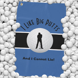 Ik vind grote putts golf humor plezier blauw zwart golfhanddoek