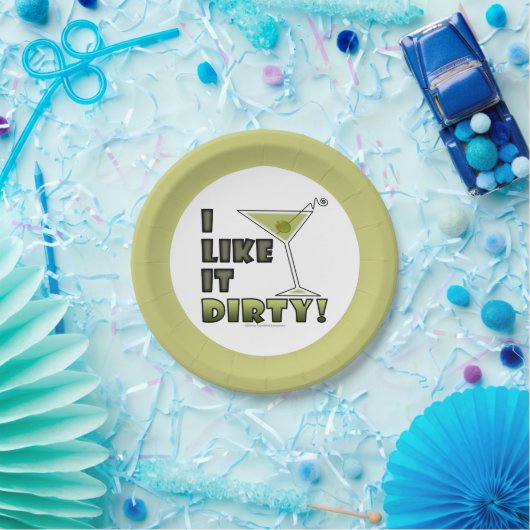 IK VIND HET DIRTY. Dirty Martini Cocktail Humor Papieren Bordje (Feest)